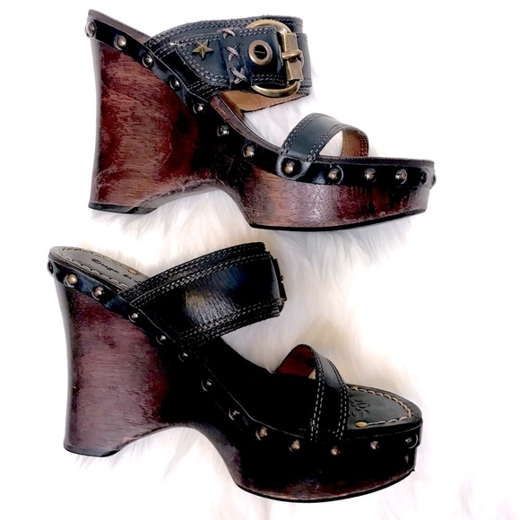 DIEGO DI LUCCA Whimsigoth Y2K leather wood platform sandals 9 - Picture 5 of 12